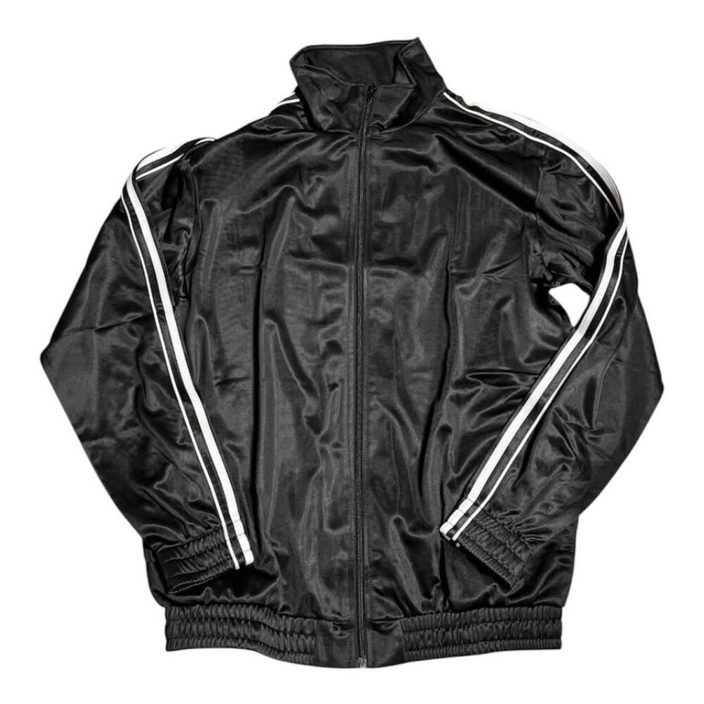 Vintage Active Joe Black Track Jacket White Stripes Full Zip Mens Medium